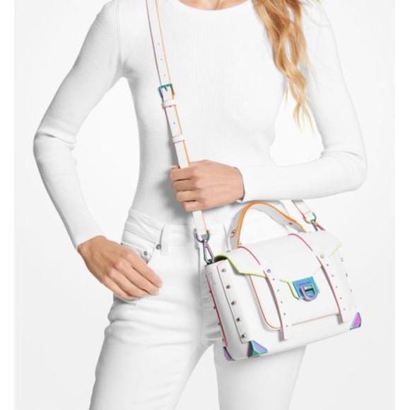 MICHAEL KORS Manhattan Medium Contrast-Trim Leather Satchel - Picture 3 of 13